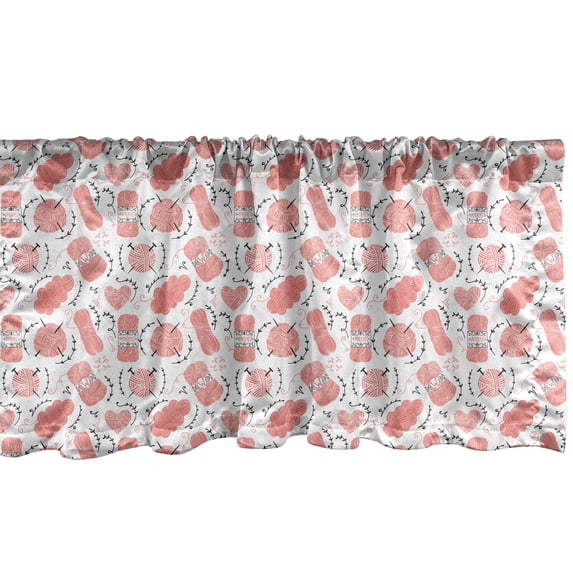 Ambesonne Knitting Window Valance, Pink Balls of Yarn Sewing, 54" X 12", Charcoal Grey and Coral
