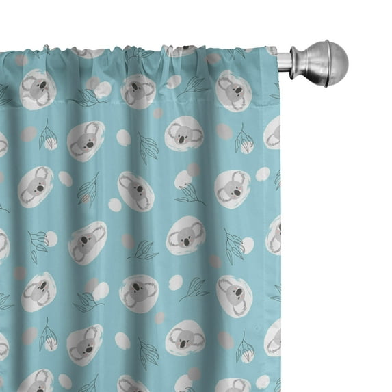 Ambesonne Koala 4-Panel Curtains, Animal Polka Dots Branches, 56"x84", Sky Blue and Pale Grey