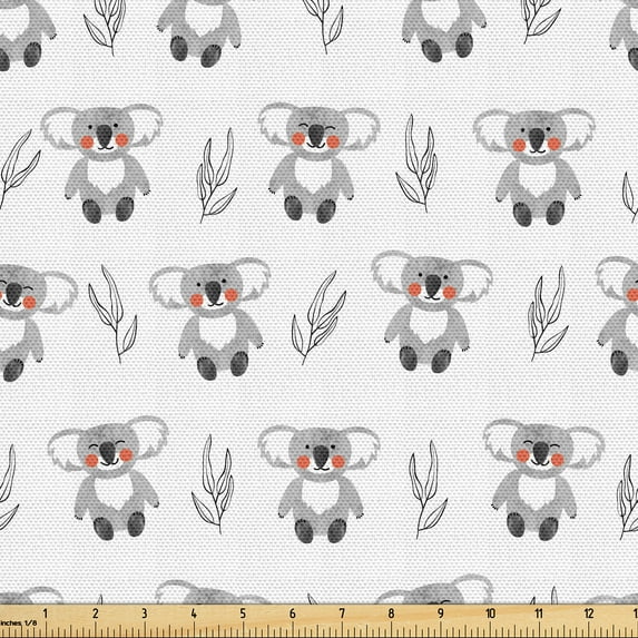 Ambesonne Koala Fabric by the Yard Upholstery, Woodland Themed Bears Leaves, 2 Yards, Burnt Sienna and Pale Taupe