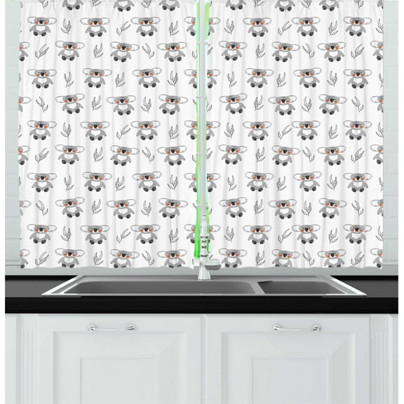 Ambesonne Koala Kitchen Curtains, Woodland Themed Bears Leaves, 55"x45", Burnt Sienna and Pale Taupe