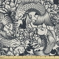 thumbnail image 1 of Ambesonne Koi Fabric by the Yard Upholstery, Carp Fish and Peony Flowers, 5 Yards, Dark Night Blue Eggshell, 1 of 5