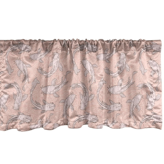 Ambesonne Koi Fish Window Valance, Luck Symbol Motifs Art, 54" X 18", Blush and Pale Salmon