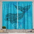 thumbnail image 1 of Ambesonne Koi Kitchen Curtains, Outline Fish Ocean Waves Floral, 55"x24", Sea Blue and Black, 1 of 3