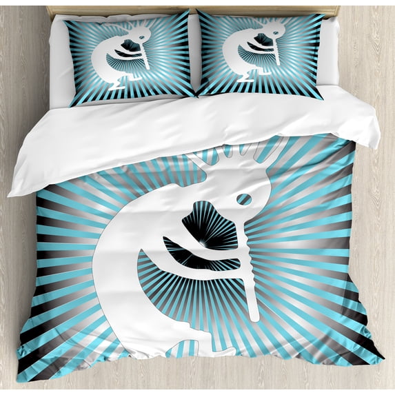 Ambesonne Kokopelli Duvet Cover Set, Modernized Tribe, Queen, Aqua Charcoal Grey