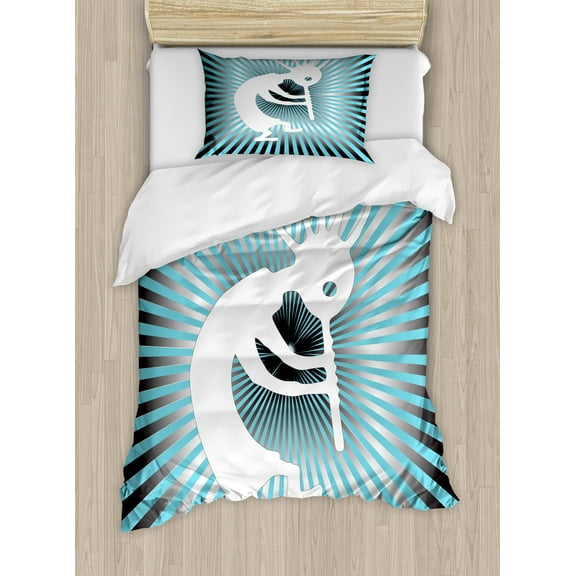 Ambesonne Kokopelli Duvet Cover Set, Modernized Tribe, Twin, Aqua Charcoal Grey