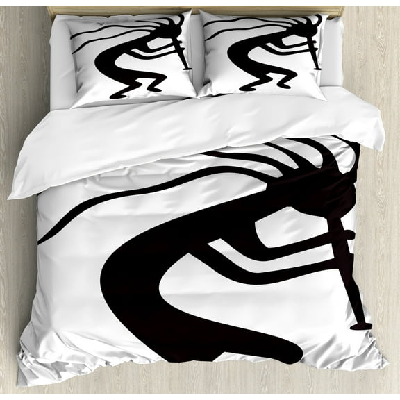 Ambesonne Kokopelli Duvet Cover Sets, Monochrome Tribal Figure, 2-Queen, Dark Taupe and White