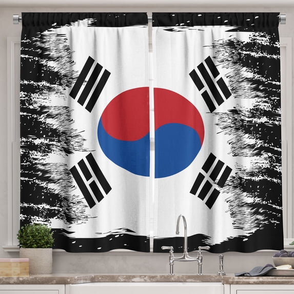 Ambesonne Korean Flag Kitchen Curtains, Country Representation, 55"x45", Khaki Caramel