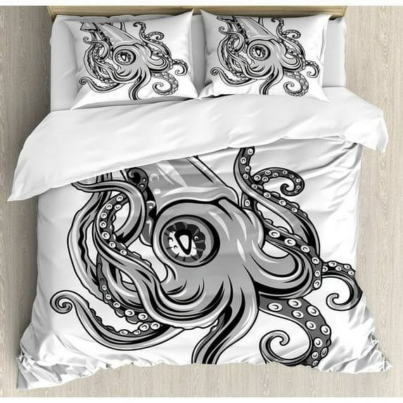 Ambesonne Kraken Squid Fish with Fins Sea Spiritual Animal Cuttlefish Underwater Alien Artisan Print Duvet Cover Set