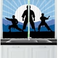 thumbnail image 1 of Ambesonne Kung Fu Kitchen Curtains, Karate Men Silhouettes Sun, 55"x45", Sky Blue Grey, 1 of 3