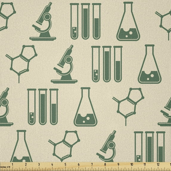 Ambesonne Lab Fabric by the Yard Microfiber, Pharmaceutical Drug Analysis, 1 Yard, Hunter Green and Beige