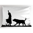 thumbnail image 1 of Ambesonne Labrador Pillow Sham, Little Girl Walking a Dog, 36" X 20", Black and White, 1 of 2