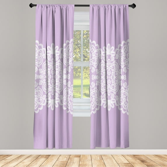 Ambesonne Lace Curtains, Vintage Style Ornamental Print, Pair of 28"x63", Pale Lavender