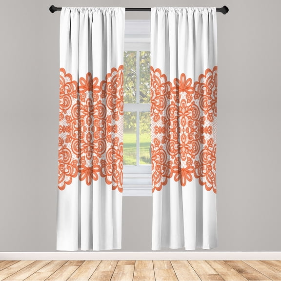 Ambesonne Lace Curtains, Vintage Style Ornamental Print, Pair of 28"x84", White Salmon