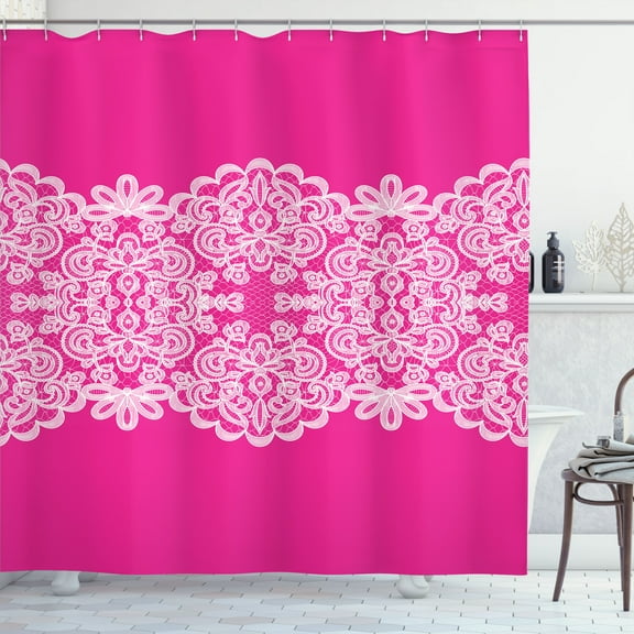 Ambesonne Lace Shower Curtain, Vintage Style Ornamental Print, 69"Wx70"L, Hot Pink