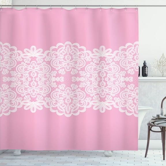 Ambesonne Lace Shower Curtain, Vintage Style Ornamental Print, 69"Wx70"L, Pale Blue