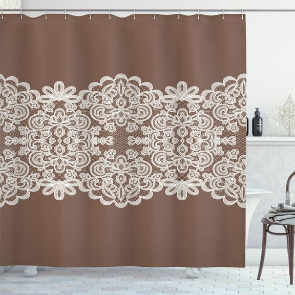 Ambesonne Lace Shower Curtain, Vintage Style Ornamental Print, 69"Wx84"L, Warm Taupe