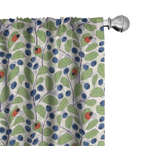 Ambesonne Ladybug Window Curtains, Bilberry Leaves Garden, Each 28" W x 95" L, Vermilion Dark Blue