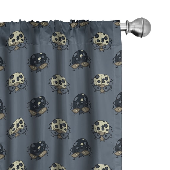 Ambesonne Ladybug Window Curtains, Little Animals in Glasses, Each 28" W x 84" L, Dark Violet Blue and Khaki