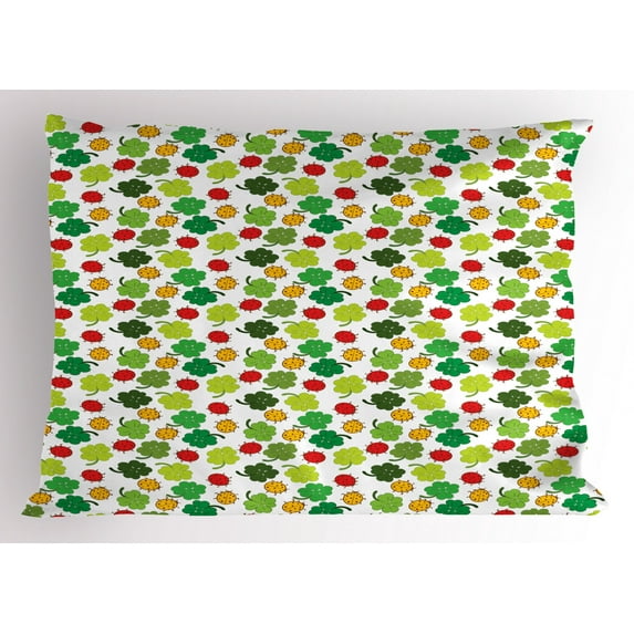 Ambesonne Ladybug Pillow Sham, Clover Leaves Floral, 36" X 20", Multicolor