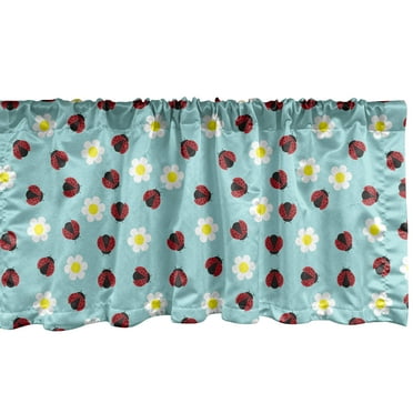 Ambesonne Ladybug Window Valance, Daisy Blossom Spring, 54" X 12", Multicolor