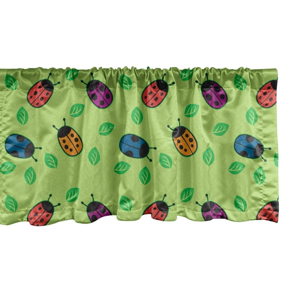 Ambesonne Ladybug Window Valance, Luck Bugs Girls, 54" X 18", Multicolor