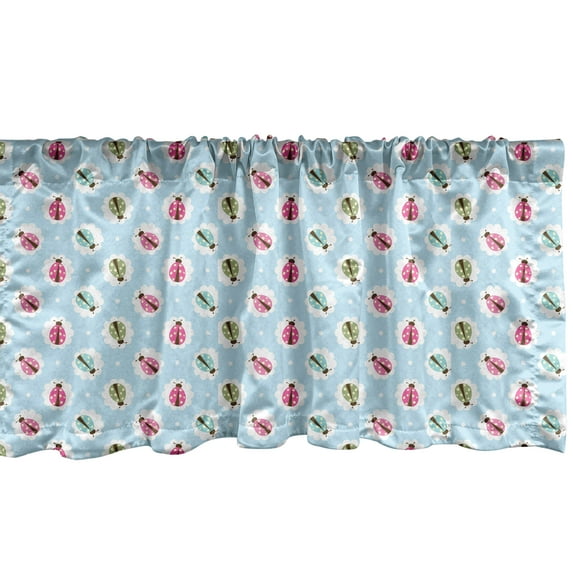 Ambesonne Ladybug Window Valance, Shabby Retro Style Polka Dots Featured Bugs Vintage Soft Feminine Luck Animals, Curtain Valance for Kitchen Bedroom Decor with Rod Pocket, 54" X 12", Multicolor