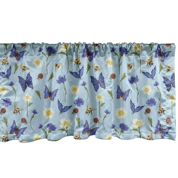 Ambesonne Ladybug Window Valance, Spring Bees Botany, 54" X 12", Multicolor