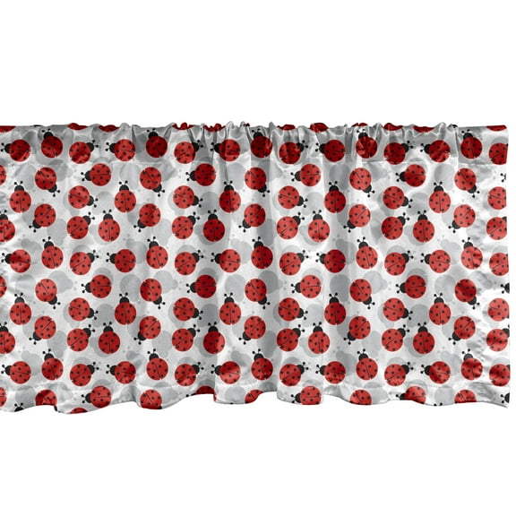 Ambesonne Ladybug Window Valance, Spring Polka Dotted Animals, 42" x 12", Vermilion and Pale Grey