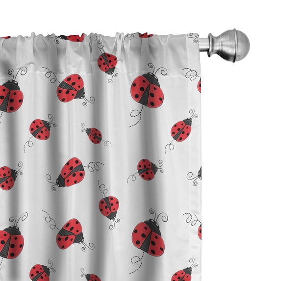 Ambesonne Ladybugs Curtains, Dotted Winged Animals, Pair of 28"x84", White Black