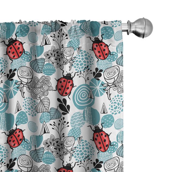 Ambesonne Ladybugs Curtains, Romantic Roses Flowers, Pair of 28"x63", Pale Blue Red Black