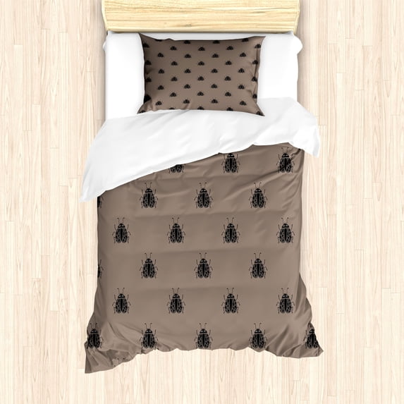 Ambesonne Ladybugs Duvet Cover Sets, Melancholic Beetle Art, 2-Twin, Pale Mauve Taupe