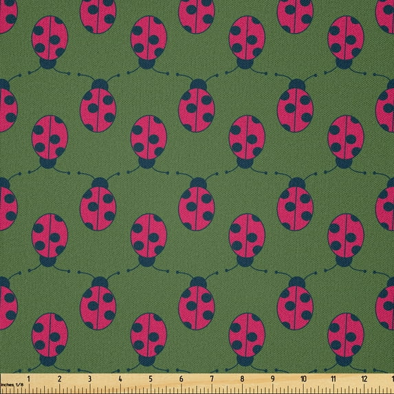 Ambesonne Ladybugs Fabric by the Yard Microfiber, Mosaic of Dame Beetle Art, 1 Yard, Fern Green and Magenta