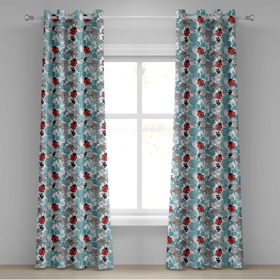 Ambesonne Ladybugs Grommet Curtain, Romantic Roses Flowers, 50" x 84", Pale Blue Red Black