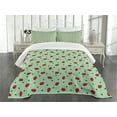 thumbnail image 1 of Ambesonne Ladybugs Quilted Bedspread Set 3 Pcs, Polka Dots with Insect, Queen Size, Black Green and Red, 1 of 5
