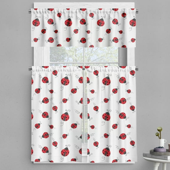 Ambesonne Ladybugs Valance & Curtain, Dotted Winged Animals, 55"x45", White Black