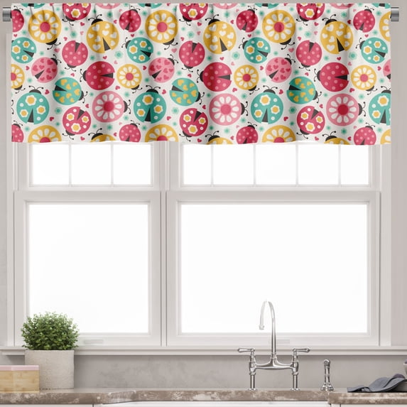 Ambesonne Ladybugs Valance Pack of 2, Abstract Beetle Design, 54"X12", Multicolor