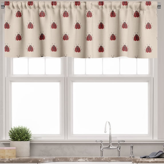 Ambesonne Ladybugs Valance Pack of 2, Heart Like Shape Beetle, 54"X12", Blush and Dark Grey