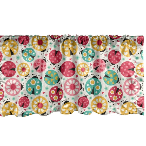 Ambesonne Ladybugs Window Valance, Abstract Beetle Design, 42" x 18", Multicolor