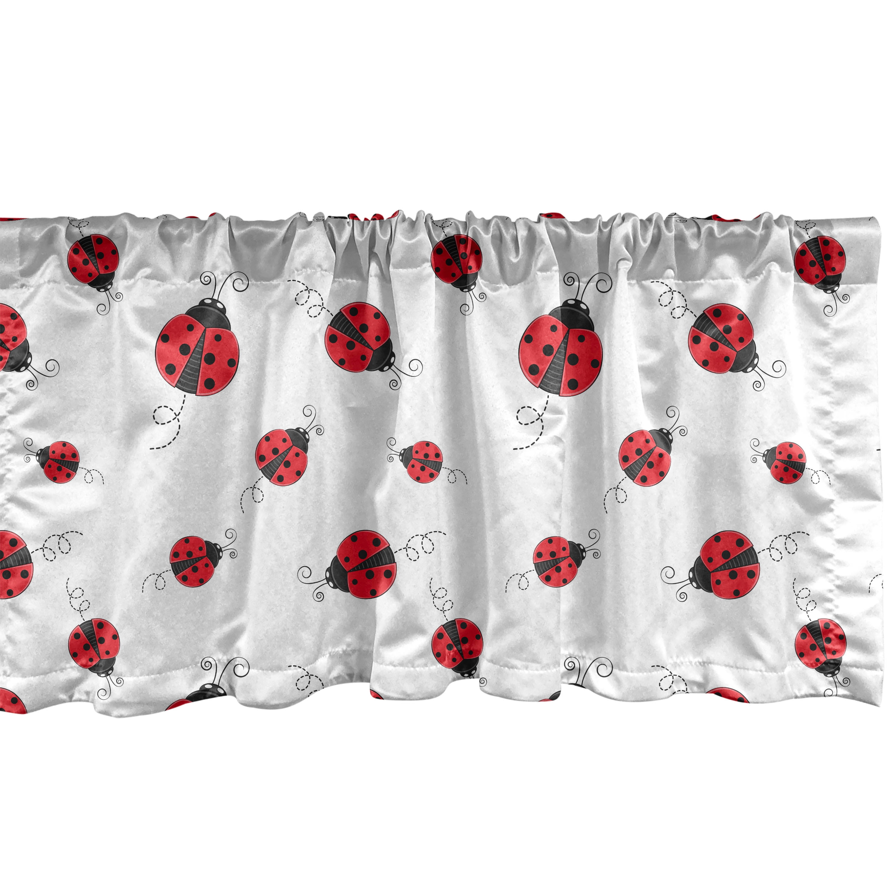 Ladybug Pattern Red and White Satin Rod Pocket Valance
