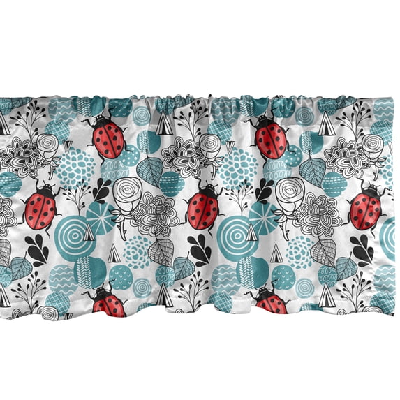 Ambesonne Ladybugs Window Valance, Romantic Roses Flowers, 54" X 18", Pale Blue Red Black