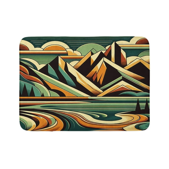Ambesonne Lake Bath Mat, Mountain Landscape Mid Century, 30.2" x 20", Orange Almond Green