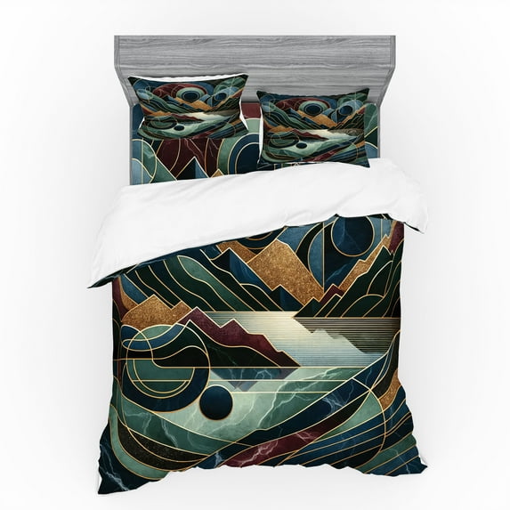 Ambesonne Lake Bedding Set 4 Pcs, Fibonacci Details Mountains, Calking, Raspberry Pale Teal Blue