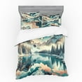 thumbnail image 1 of Ambesonne Lake Bedding Set 4 Pcs, Woodland Mountain Print Cloudy, Calking, Cadet Blue Peach Teal, 1 of 2