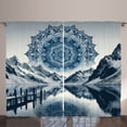 thumbnail image 1 of Ambesonne Lake Curtains 2 Panel Set, Ethnic Boho Mandala Mountains, 108" x 96", Night Blue, 1 of 3