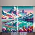 thumbnail image 1 of Ambesonne Lake Curtains 2 Panel Set, Flowery Meadow Mountain Scene, 108" x 90", Teal Pastel Pink Indigo, 1 of 3