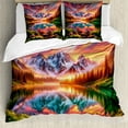 thumbnail image 1 of Ambesonne Lake Duvet Cover Set, Colorful Mesmerizing Scenery, King, Burnt Sienna Green Teal, 1 of 6