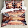 thumbnail image 1 of Ambesonne Lake Duvet Cover Set, Mesmerizing Sunset Mountains, Queen, Salmon Purple Grey, 1 of 6