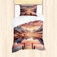 thumbnail image 1 of Ambesonne Lake Duvet Cover Set, Mesmerizing Sunset Mountains, Twin, Salmon Purple Grey, 1 of 3