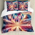 thumbnail image 1 of Ambesonne Lake Duvet Cover Set, Pure Wild Mountains Feathers, Queen, Pink Peach and Teal, 1 of 6