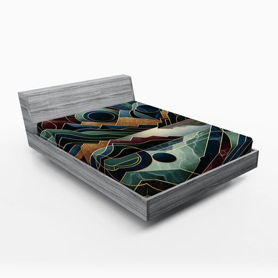 Ambesonne Lake Fitted Sheet, Fibonacci Details Mountains, Queen Size, Raspberry Pale Teal Blue